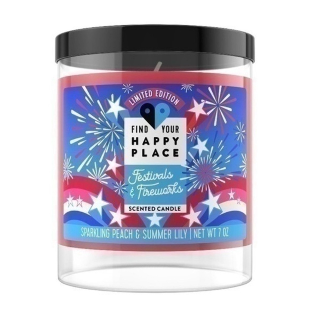NWT. FIND YOUR HAPPY PLACE Festivals & Fireworks Candle